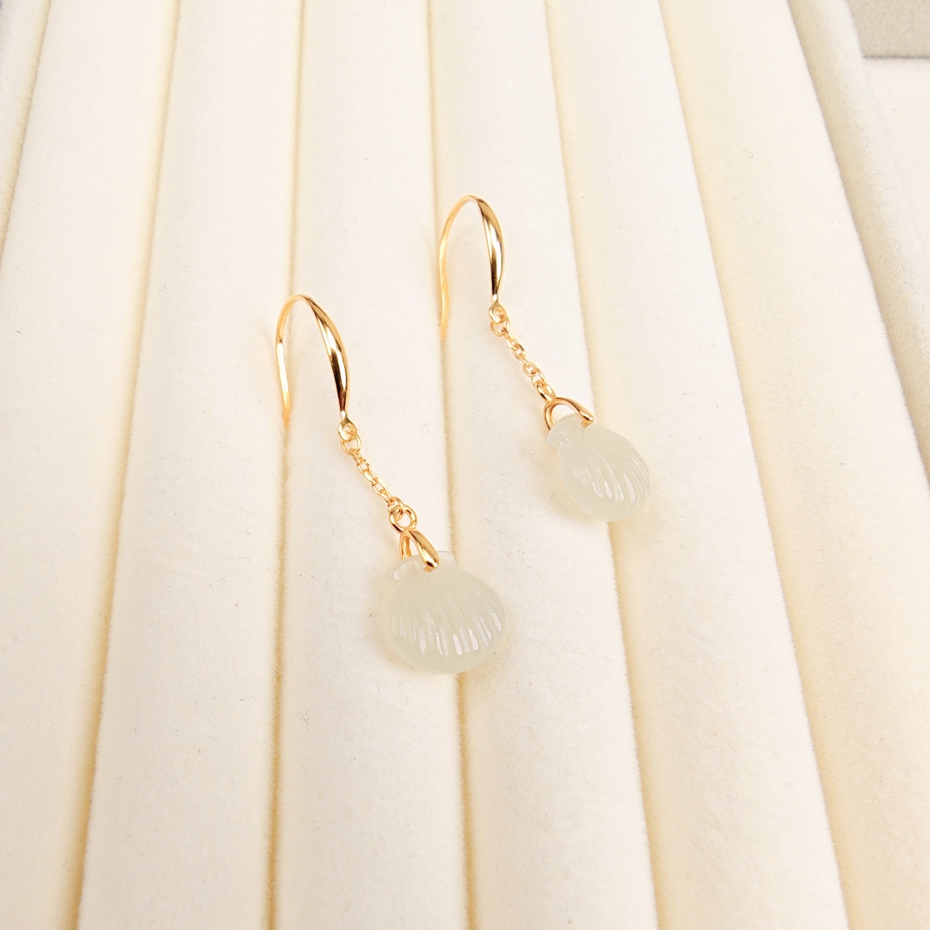 S925银和田玉贝壳福袋耳饰耳钉精美百搭耳环耳坠