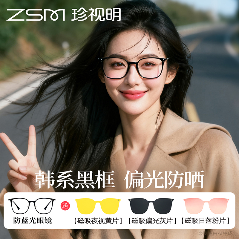 【免费配度数】珍视明高清防蓝光磁吸近视眼镜女超轻显脸小眼镜架商品图