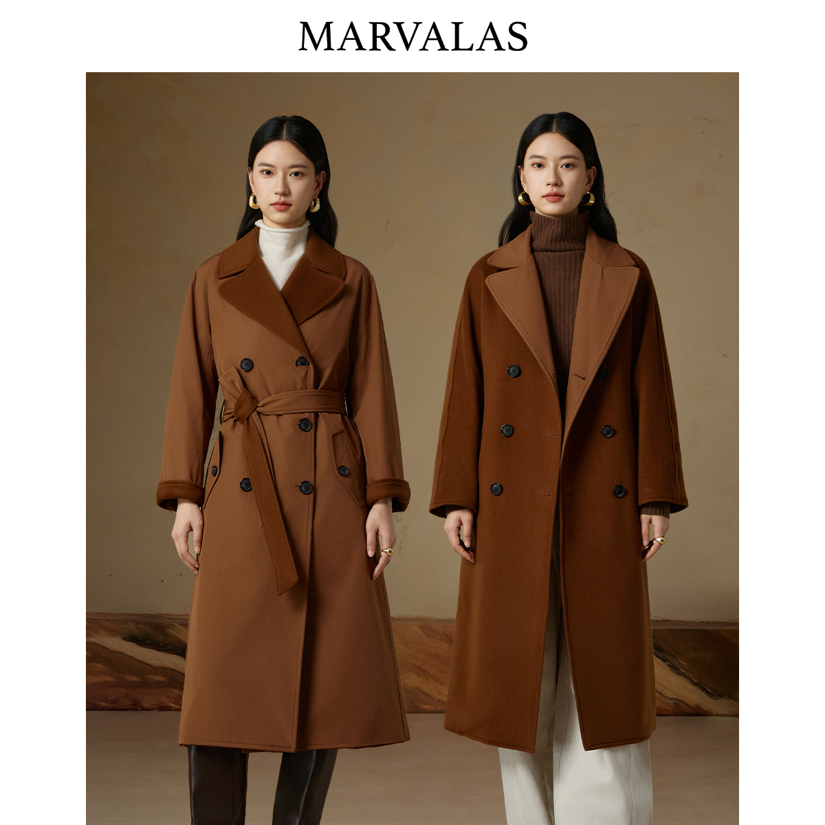 【粉丝专属】中长款毛呢外套冬季新款时尚双面可穿设计收腰大衣
