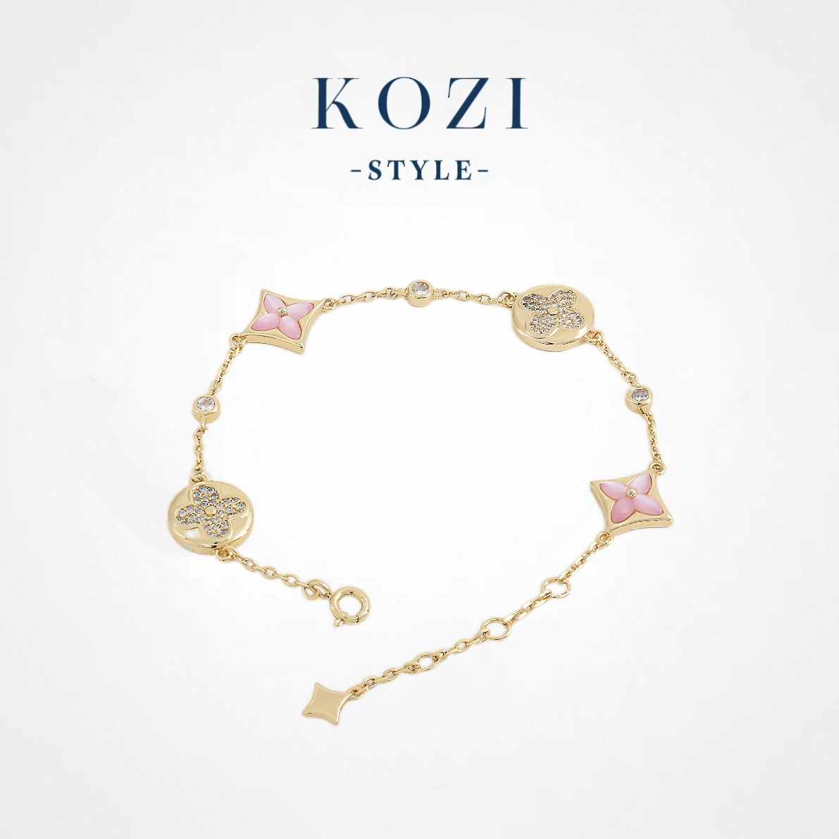 WANXI 镀K金 菱形满钻四花手链轻奢高级感小众气质