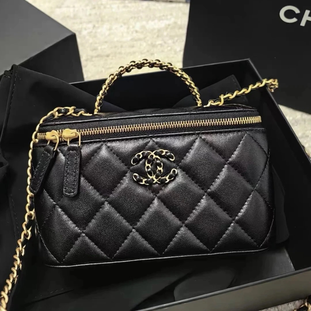 未使用 Chanel/香奈儿 24c镂空水钻手柄长盒子 芯片款链条手拎包 