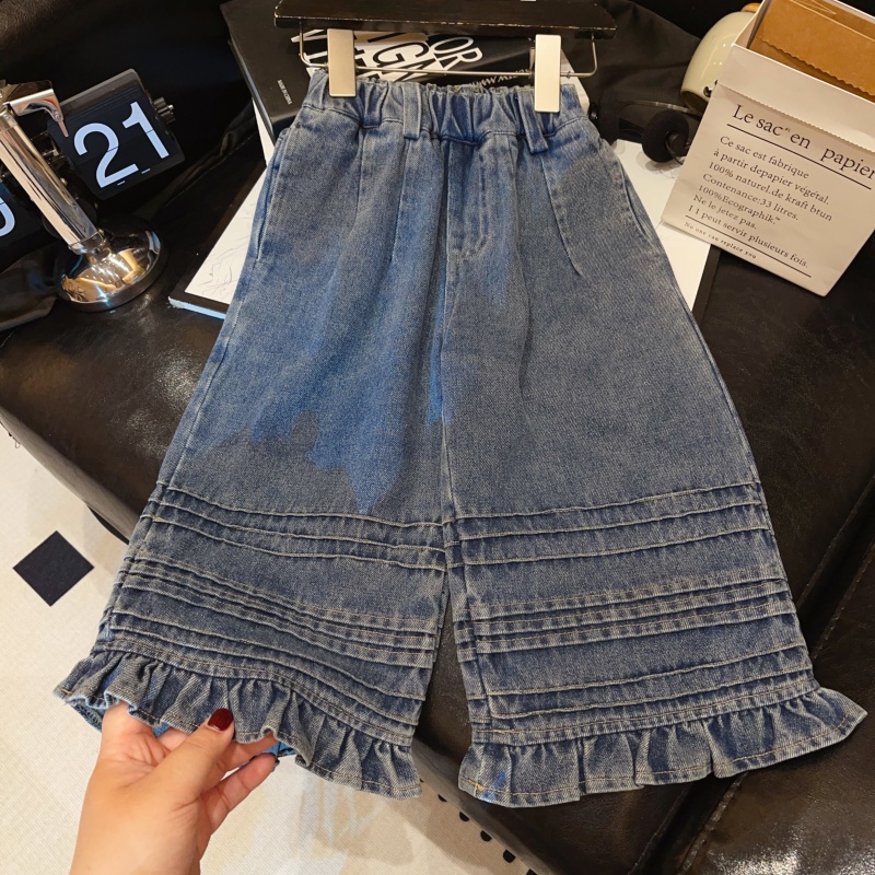 HHkids2025新款秋装儿童洋气时髦宽松花边时尚韩版牛仔裤BKZ013