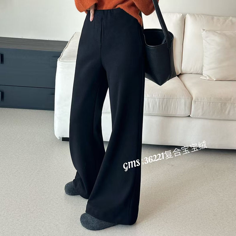 GMS歌玛索新款韩版微喇裤女高腰毛呢显瘦加绒复合宝宝绒长裤36221