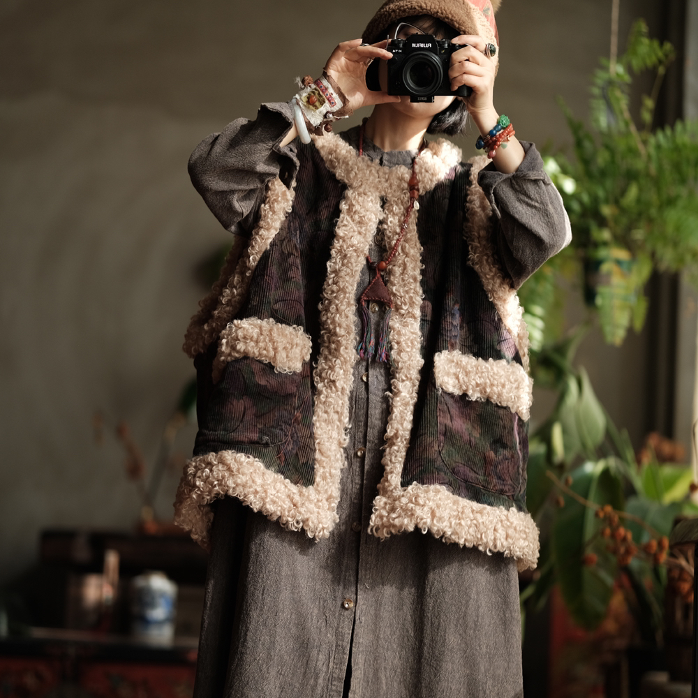 甄选棉麻原创灯芯绒宽松马甲