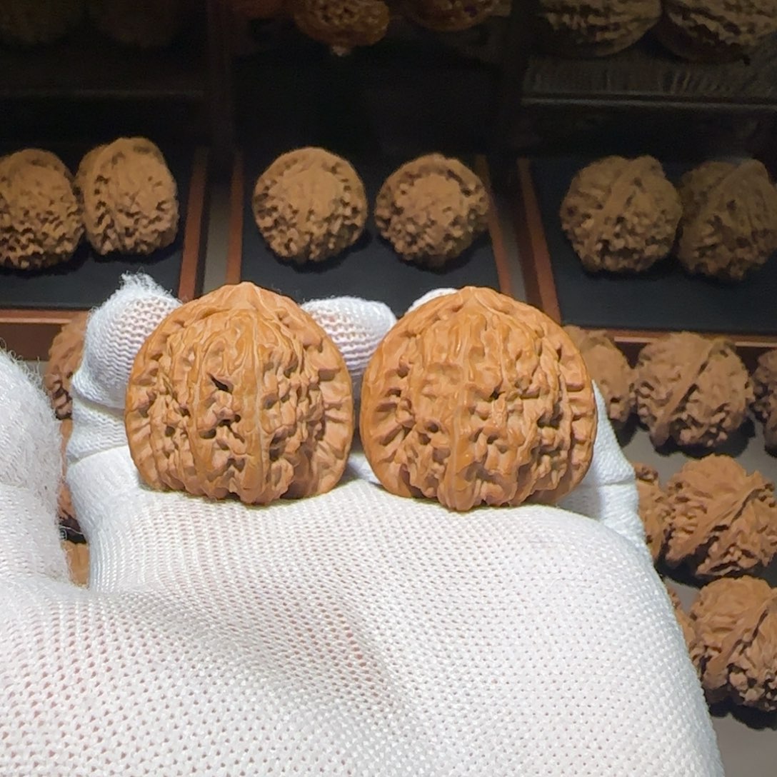 文玩核桃把件38尺全品三角白