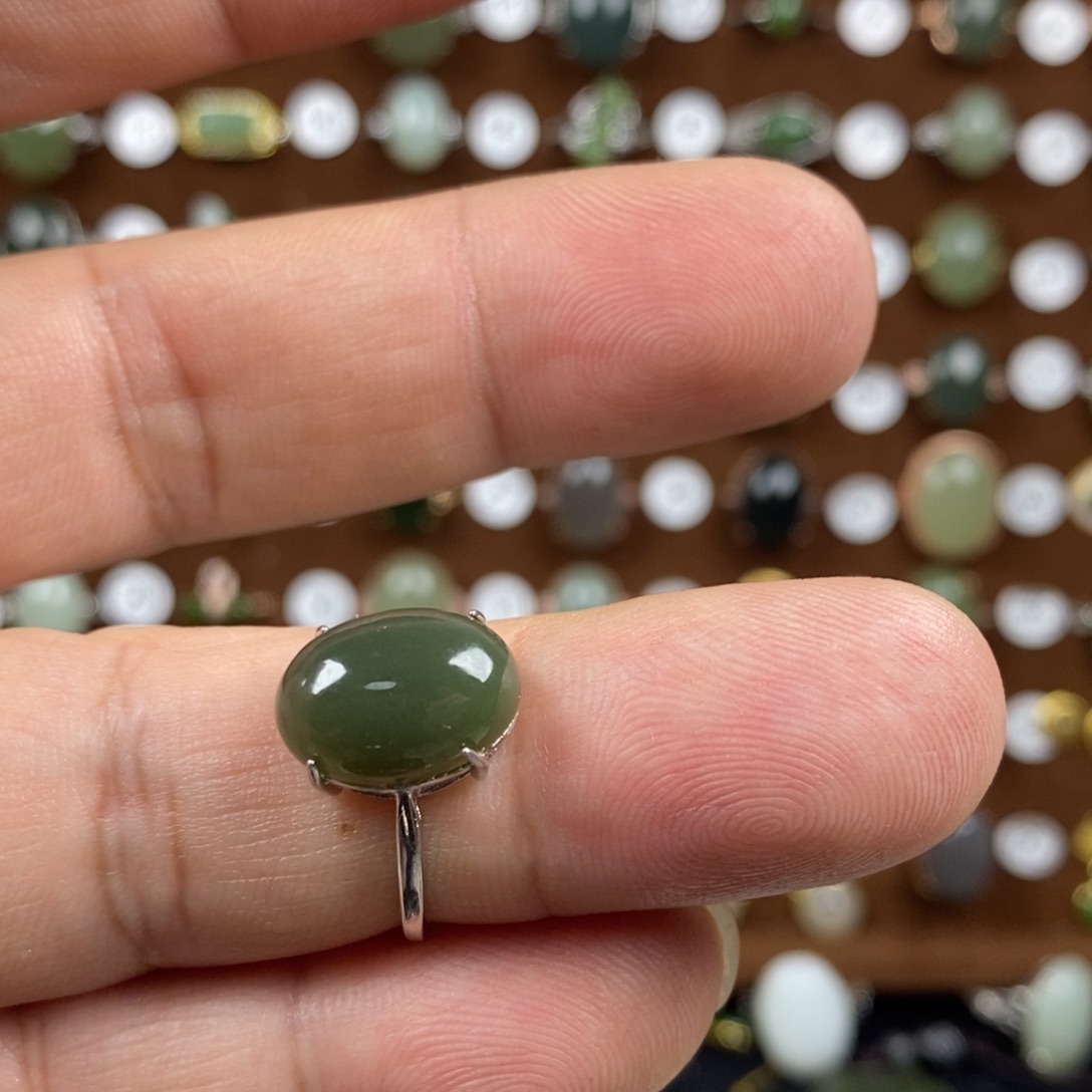 和田玉（青玉）戒指银S925镶嵌