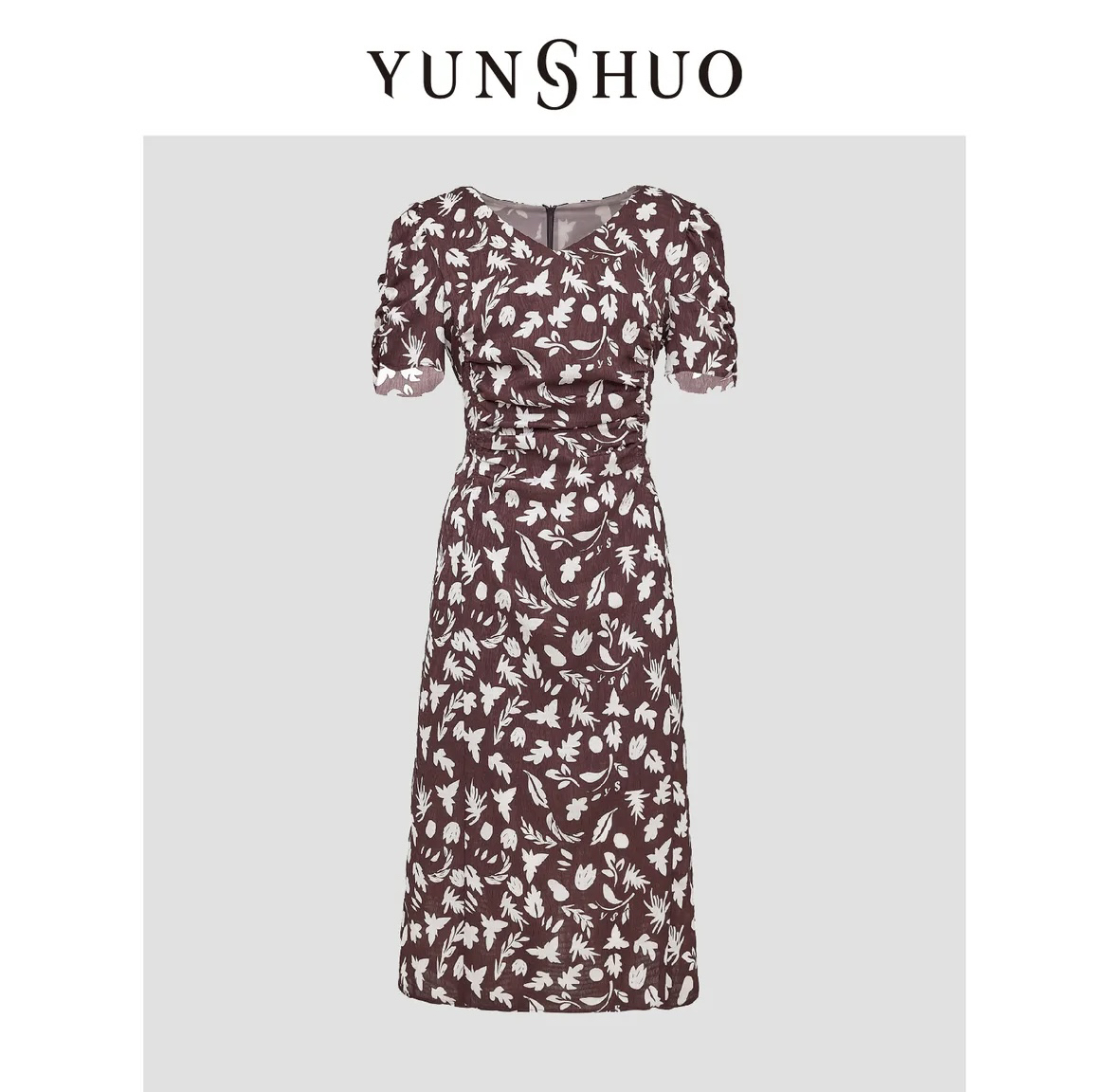YUNSHUO允硕 2024夏季新品时尚百搭气质印花收腰显瘦连衣裙569357