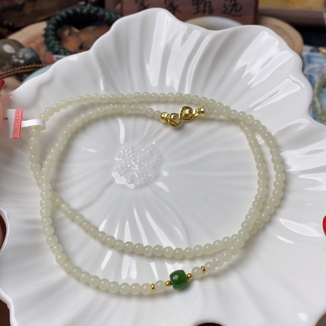 和田玉小米珠项链卡4mm未镶嵌