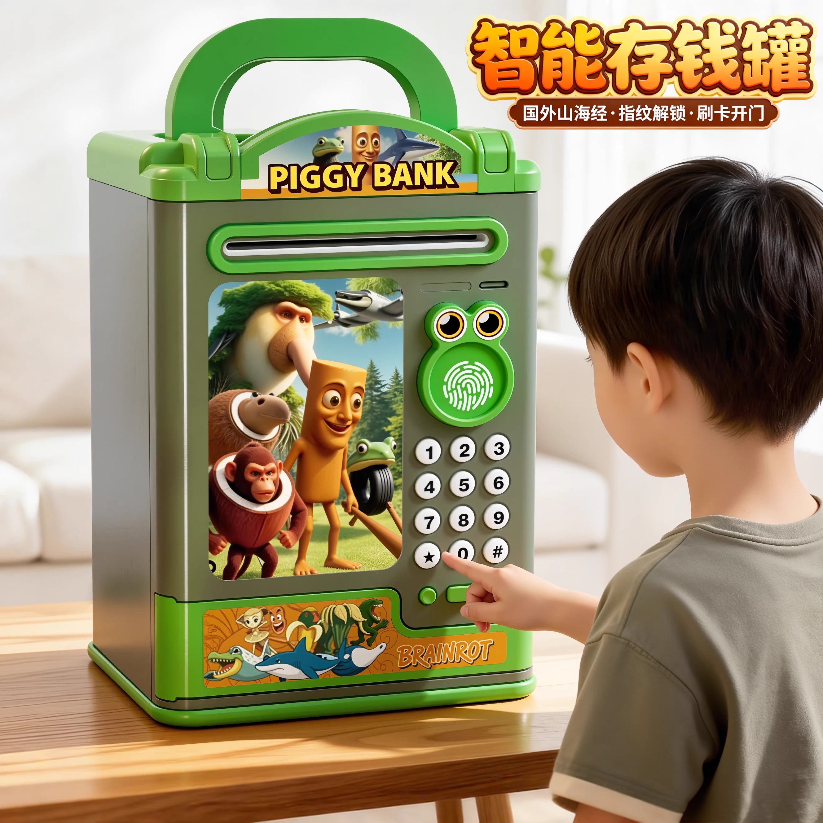 外国ai山海经存钱罐可进可出儿童密码指纹储蓄罐6男女孩生日礼物8