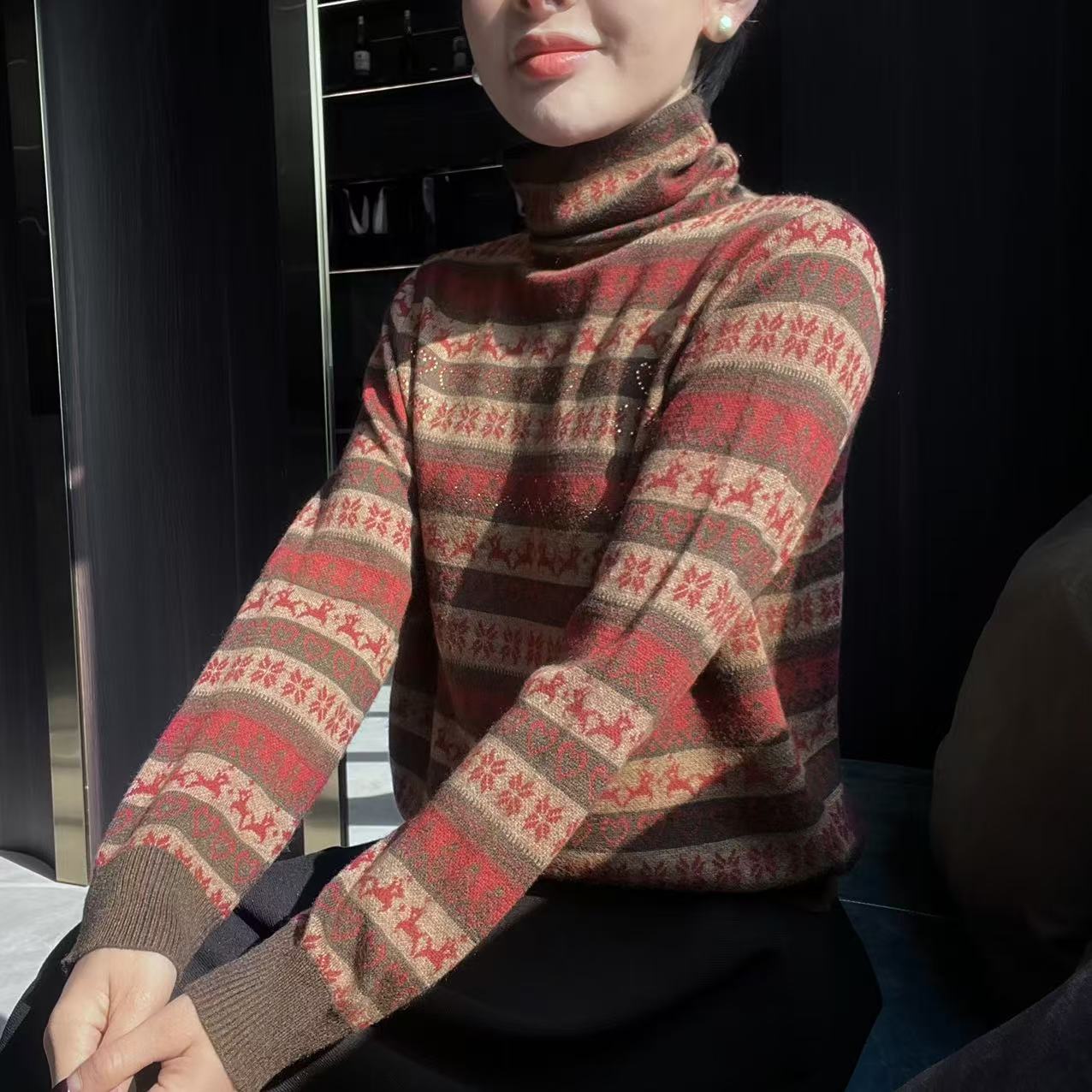 【路路通】 中厚堆堆领秋冬时尚条纹针织衫MG7979