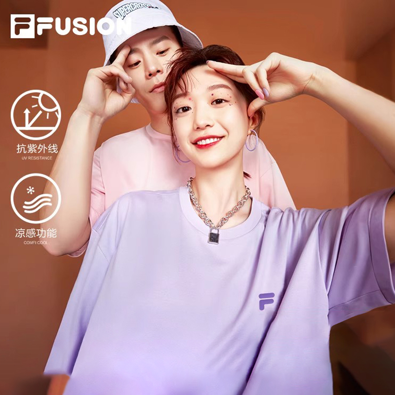 明星同款FILAFUSION斐乐多彩短袖大标夏季情侣T恤T11U126110