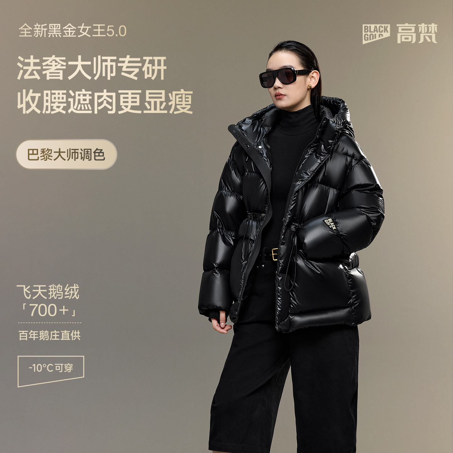 【高梵黑金鹅绒服】女王5.0五格短款宽松亮面连帽运动休闲鹅绒服