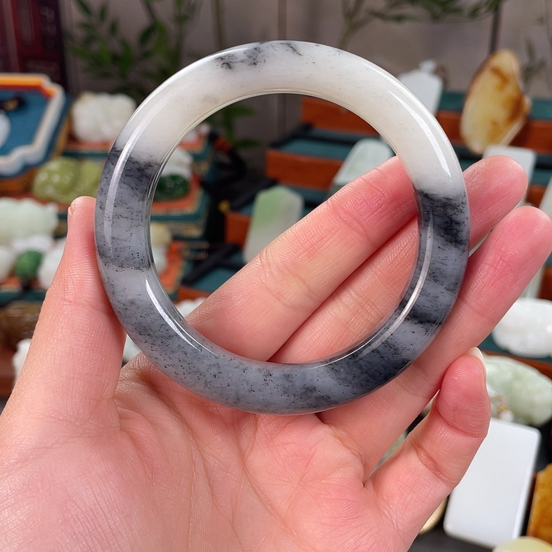 未镶嵌手镯和田玉新疆青花开口笑聚宝盆手镯58mm