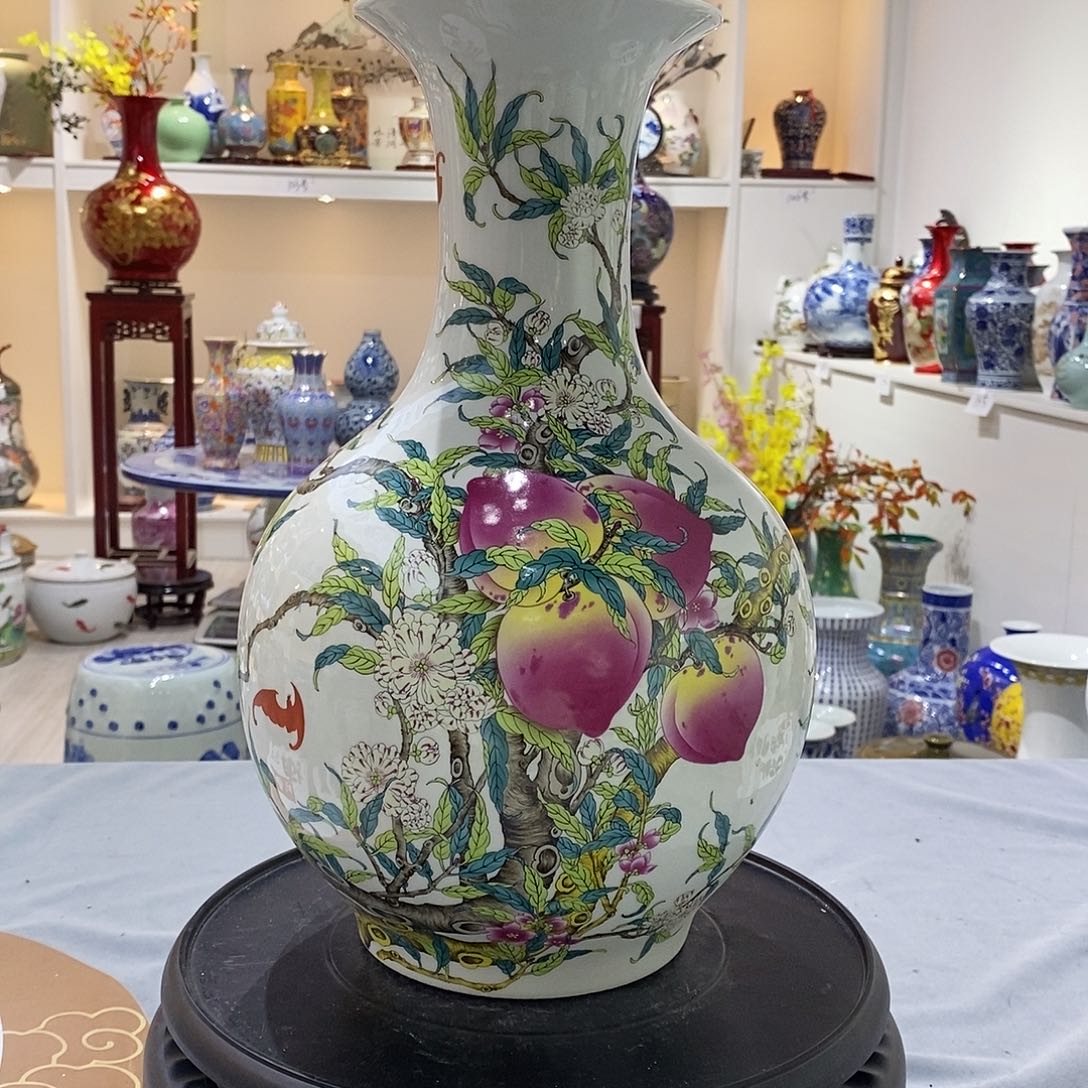 陶摆件35cm九桃五福赏瓶