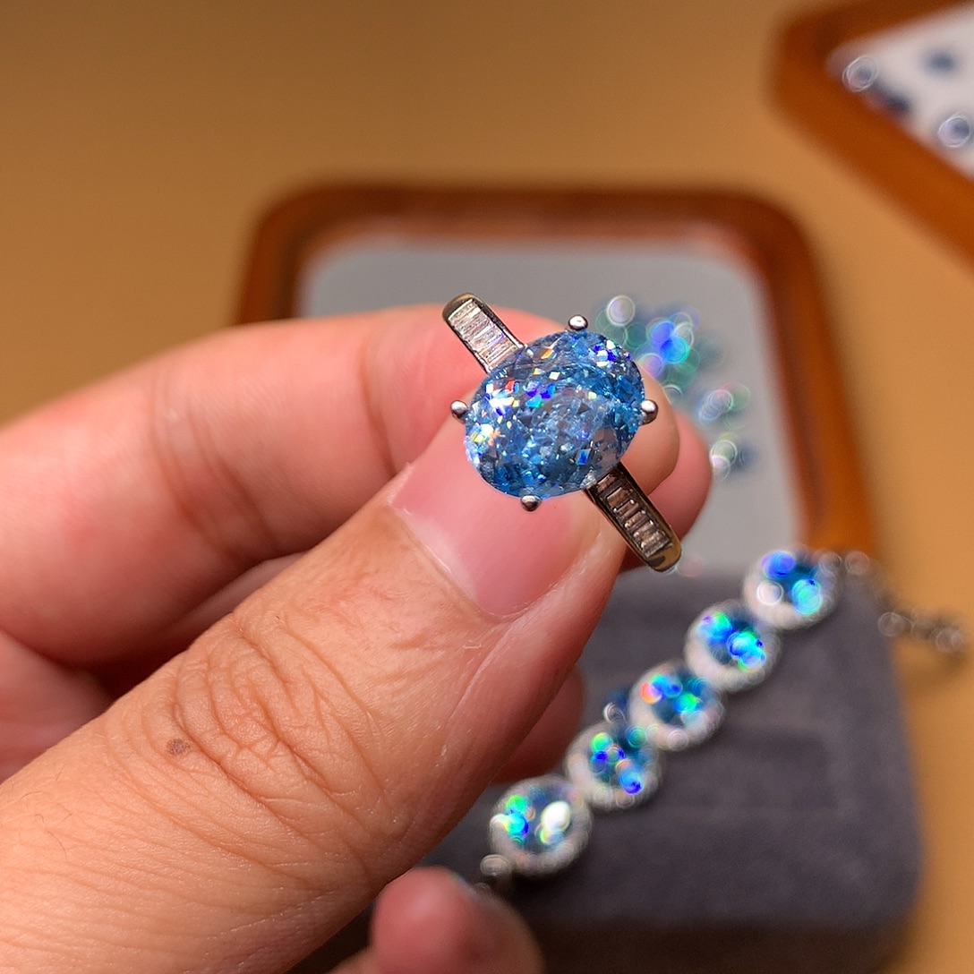 戒指银S925镶嵌海蓝宝石