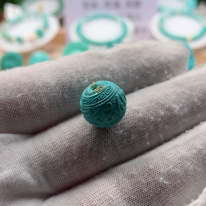 绿松石六字箴言圆珠未镶嵌