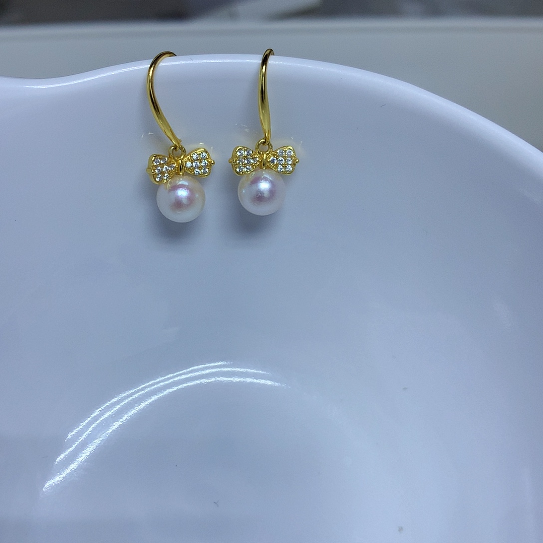 银S925镶嵌海水珍珠耳饰6-7