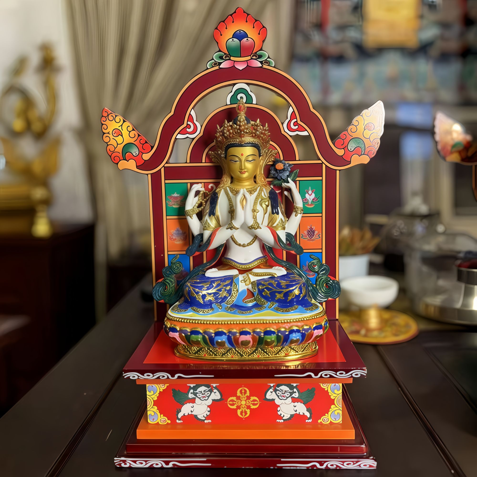 彩绘藏式佛龛A款佛像底座专利产品切勿仿冒摆件神龛佛柜