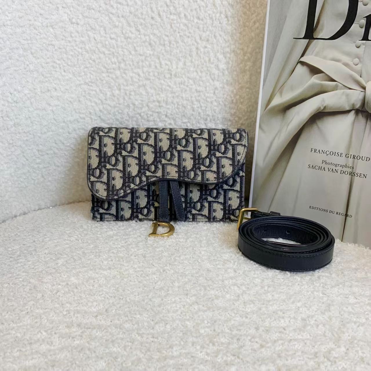 99新 DIOR/迪奥 壹臻/蓝色老花刺绣马鞍腰包 19994462