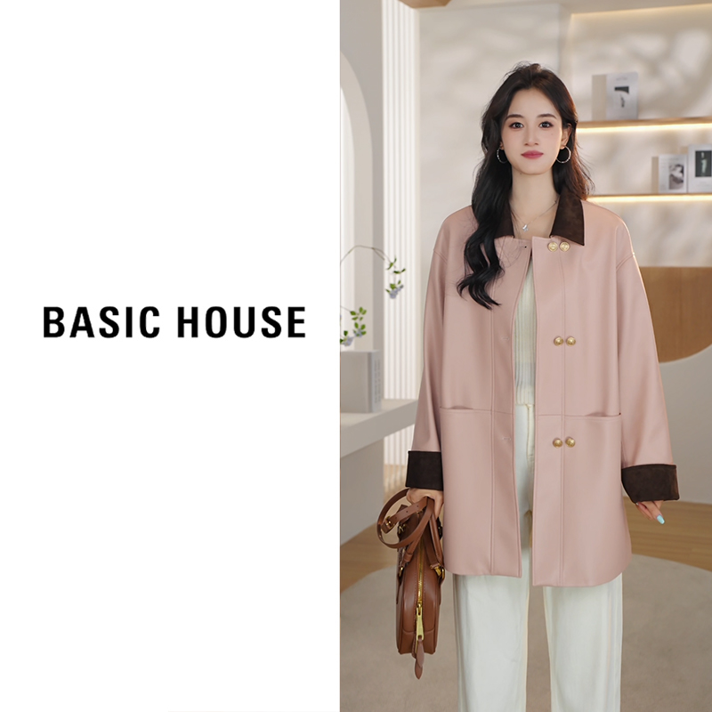 Basic House/百家好新款皮衣外套皮风衣女B1295B5R042（衣长78）