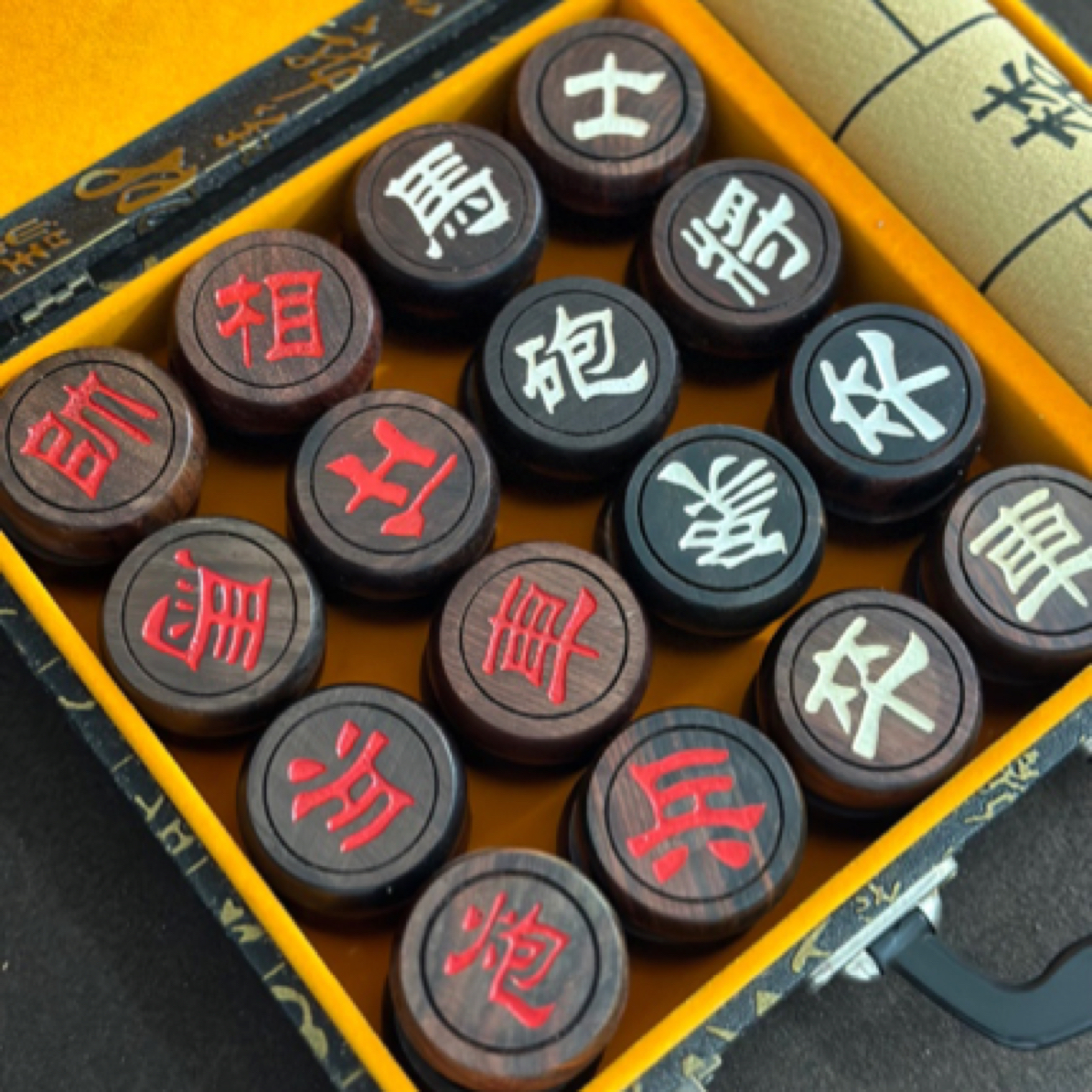 【阴雕酸枝红白带圈】5分大红酸枝象棋实木名木礼盒套装送长辈象棋