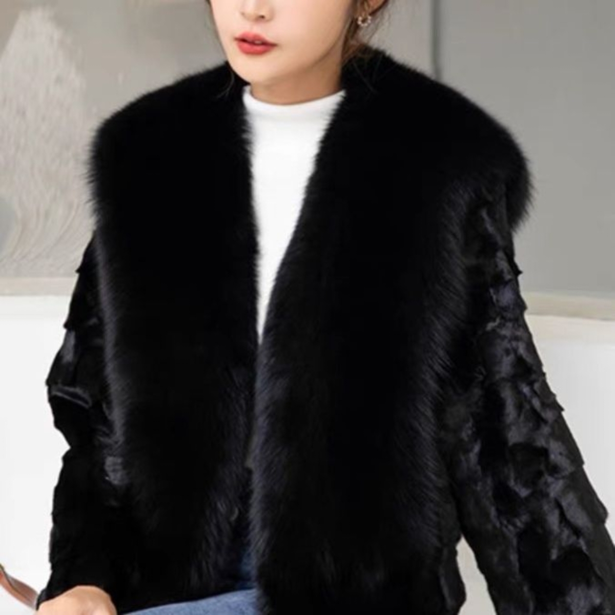2025新款水貂毛毛加狐狸毛大门襟短款外套修身显瘦气质款