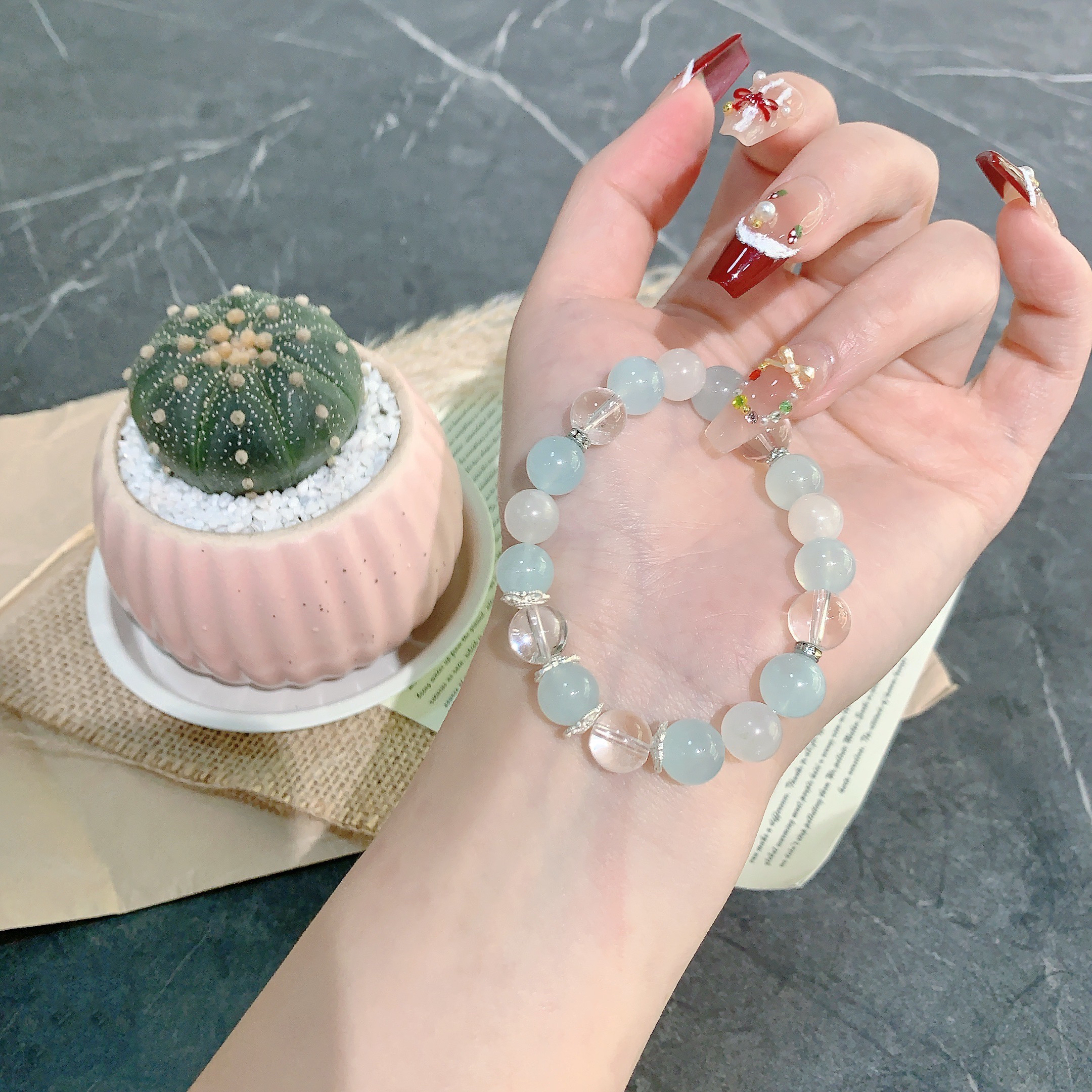 少女温柔串珠森系小众蓝色