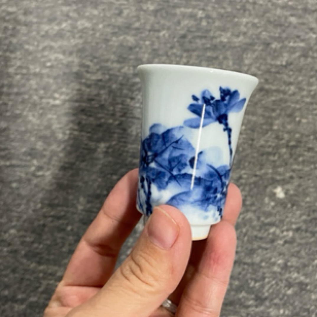 阅贤斋柴窑荷花小闻香杯微瑕