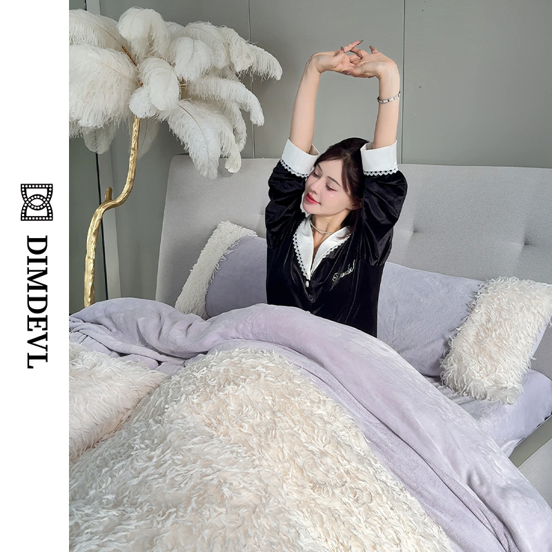 DIMDEVL/汀黛飞羽绒绒秋冬轻奢保暖亲肤抗静电仙女牛奶绒四件套