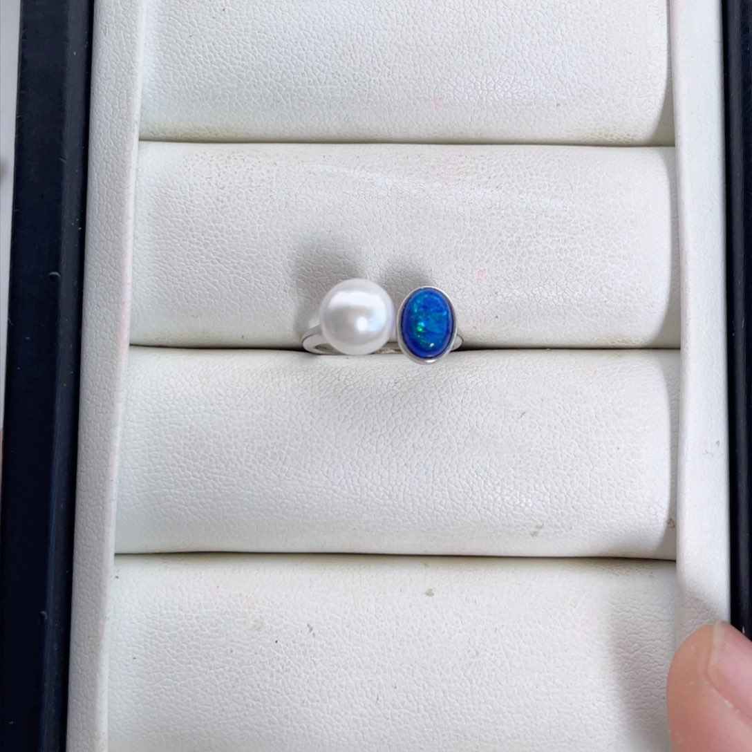 银S925镶嵌戒指海水珍珠