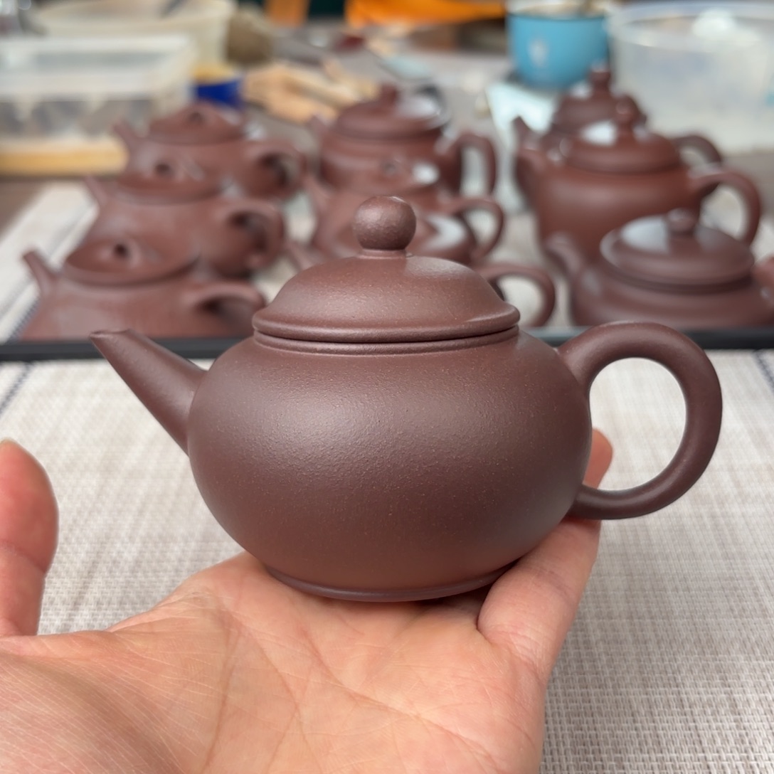 紫砂茶壶半手工老紫泥水平壶150cc