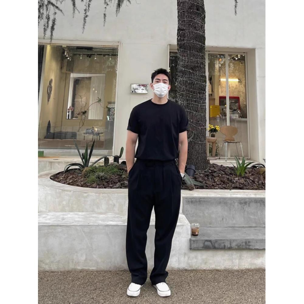 高端黑色西裤男士2025新款夏季薄款男裤宽松直筒垂感休闲裤子男款