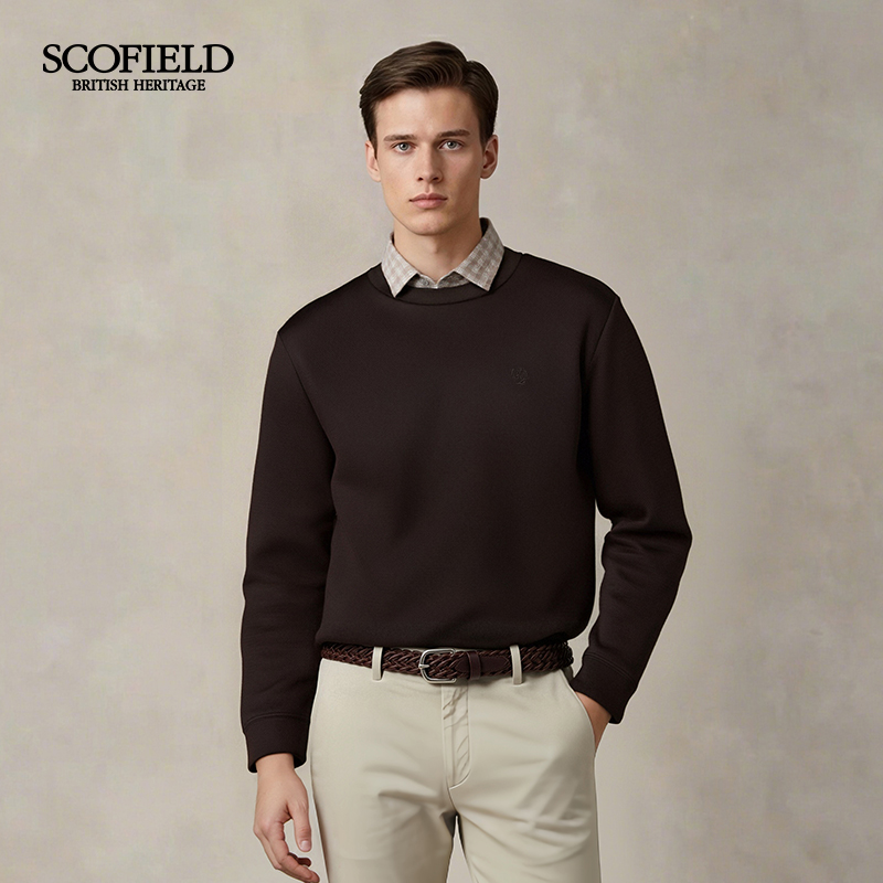 SCOFIELD男装25年秋冬时尚复古可外穿内搭廓形圆领卫衣SMMWF88Q01