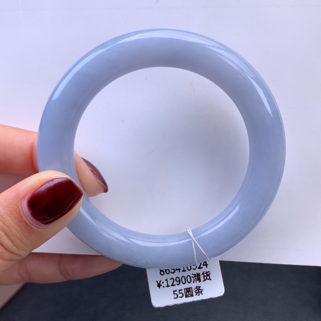 翡翠手镯未镶嵌细糯化浅蓝紫圆条手镯