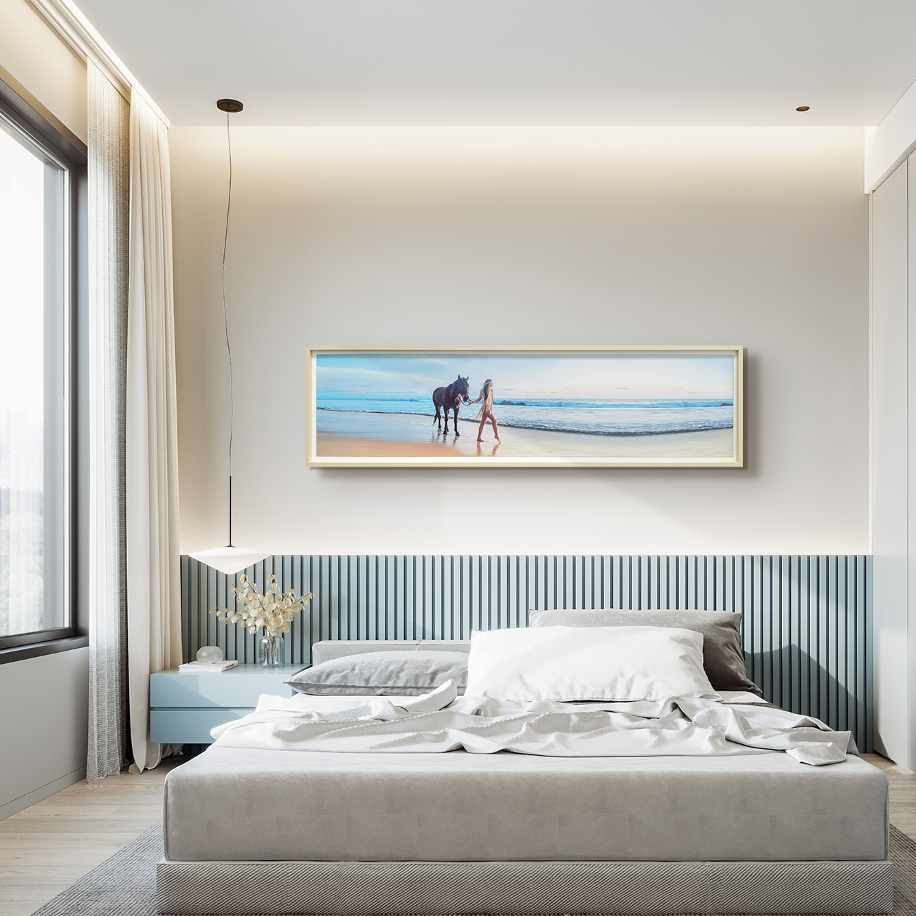 油画布人物横版装饰画 沙发风景大海主卧床头挂画 海边美女40150