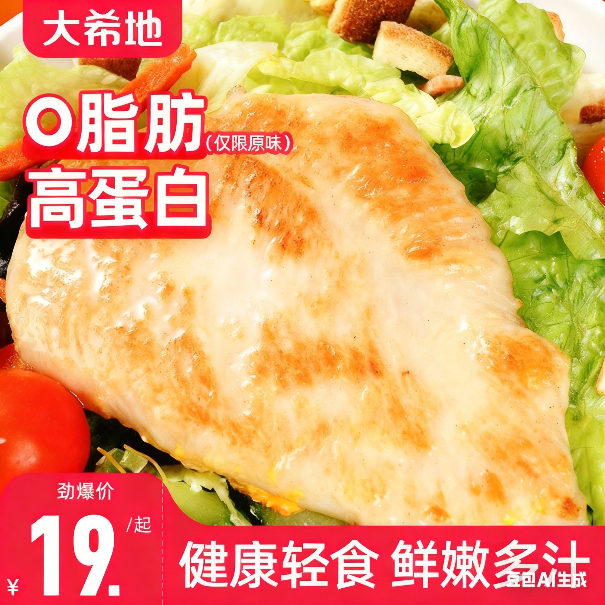 【双十一好货】大希地香煎鸡排80g鸡胸肉冷冻低脂轻食空气炸锅食材d