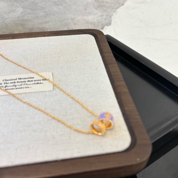 铜合金项链 紫色圆桶花花项链XL2564