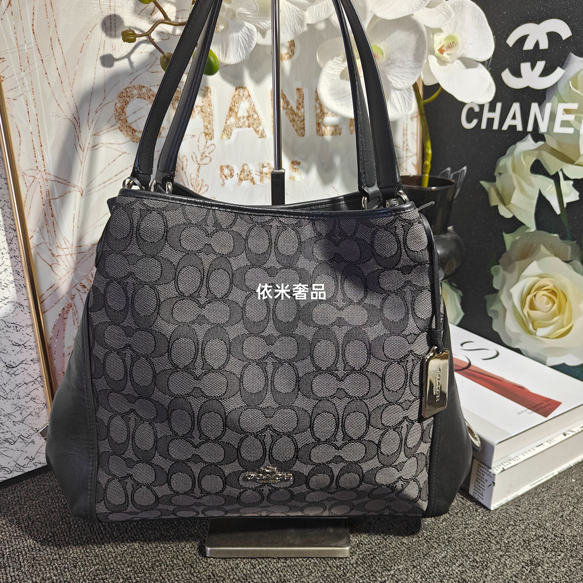 95新 COACH/蔻驰 黑单宁老花soho包G25101919尺寸31*28