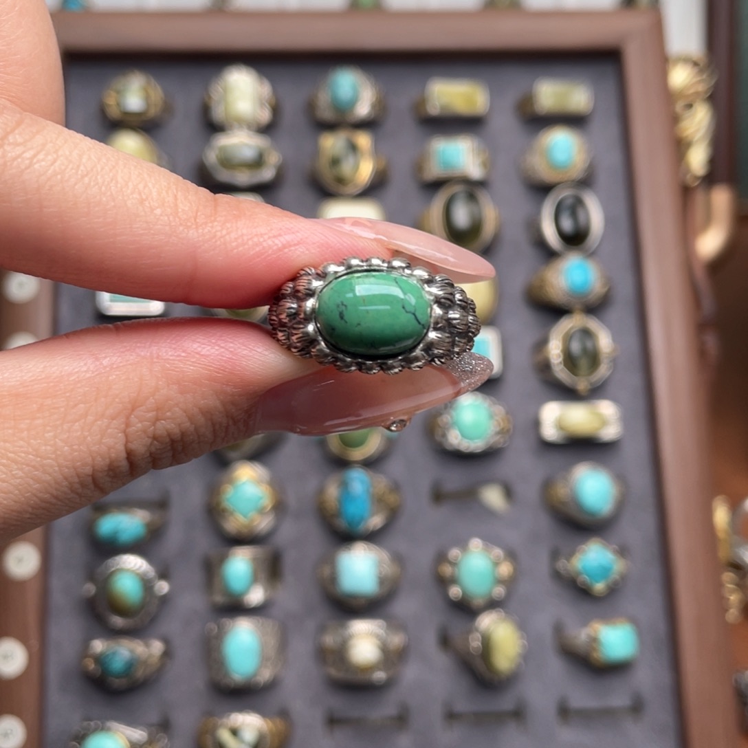 绿松石银S925镶嵌戒指