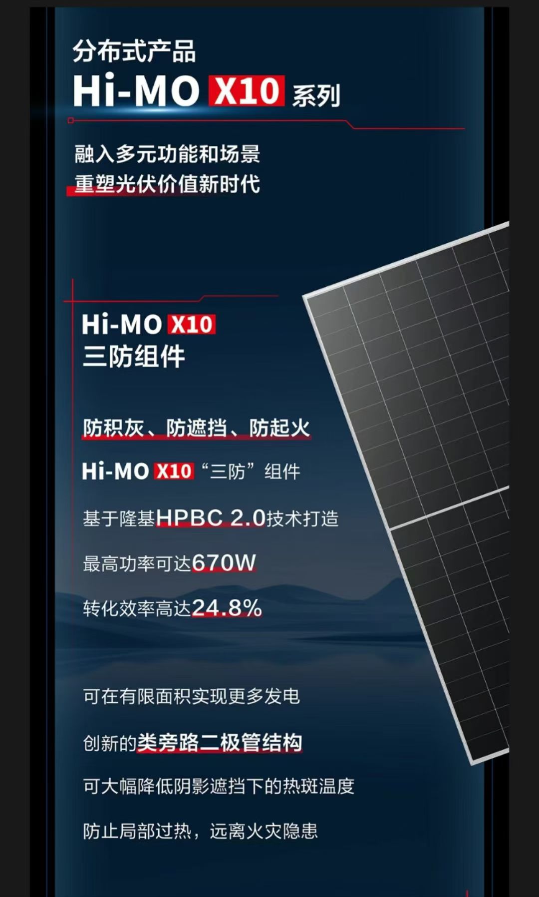 隆基Hi-MoX10三防组件防积灰防起火防遮挡黑猫十现货秒发