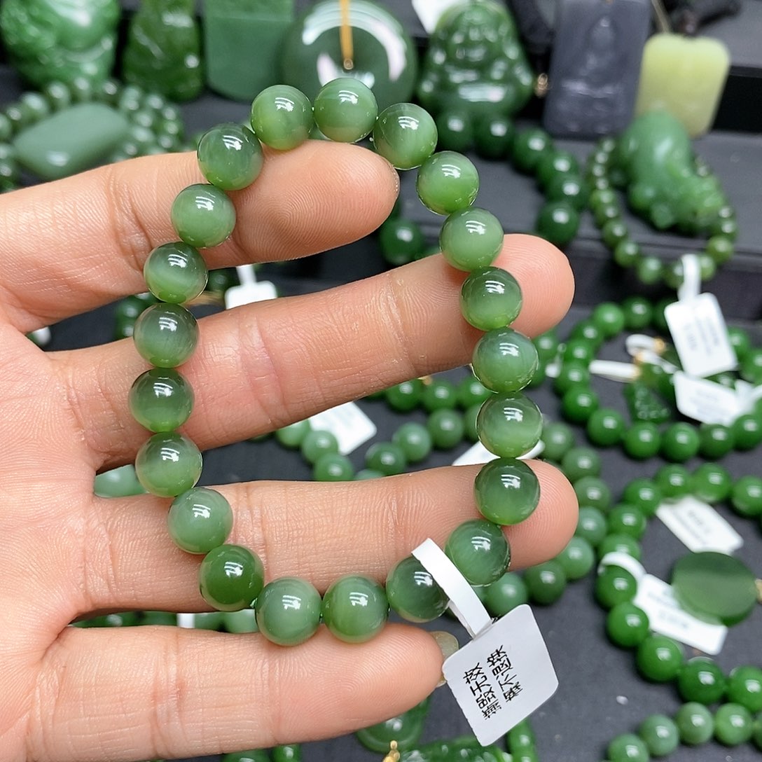 和田玉手链未镶嵌9mm猫眼