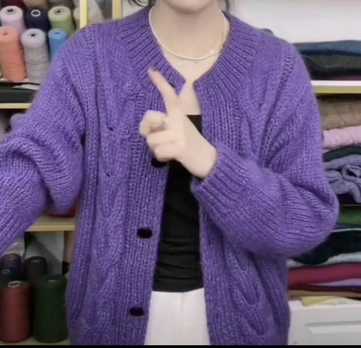 织麻花开衫 桑蚕丝马海毛