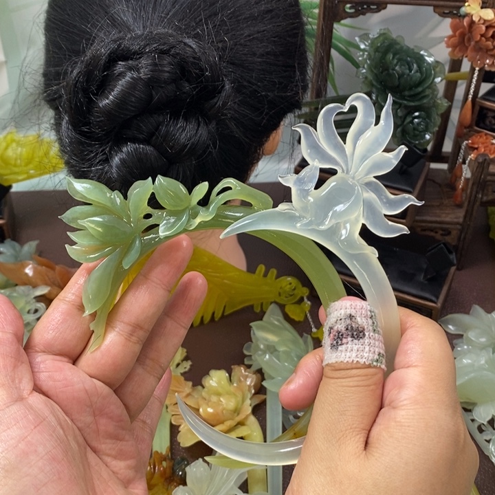 蛇纹石玉发饰未镶嵌阿*