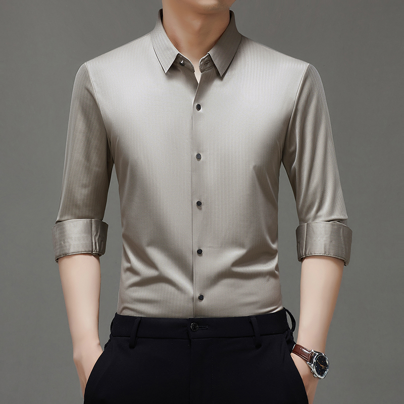 老爷车春秋新款男士潮流免烫长袖衬衣商务休闲中老年款衬衫