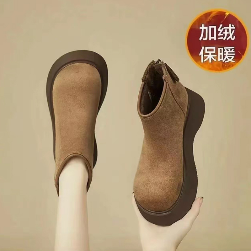 2025冬季新款厚底增高勃肯雪地靴女低帮加绒加厚防寒软底显瘦棉鞋