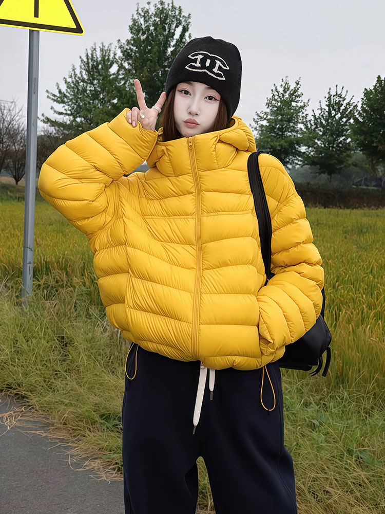 韩版连帽泡芙排骨羽绒服女2025秋冬新轻盈宽松显瘦白鸭绒保暖外套