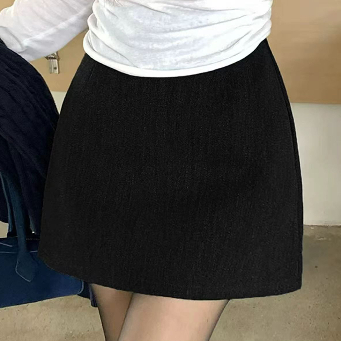 秋冬高腰显瘦毛呢A字半身短裙简约百搭经典款式9723