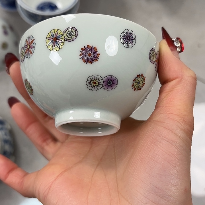 摆件陶皮球花鸡心杯