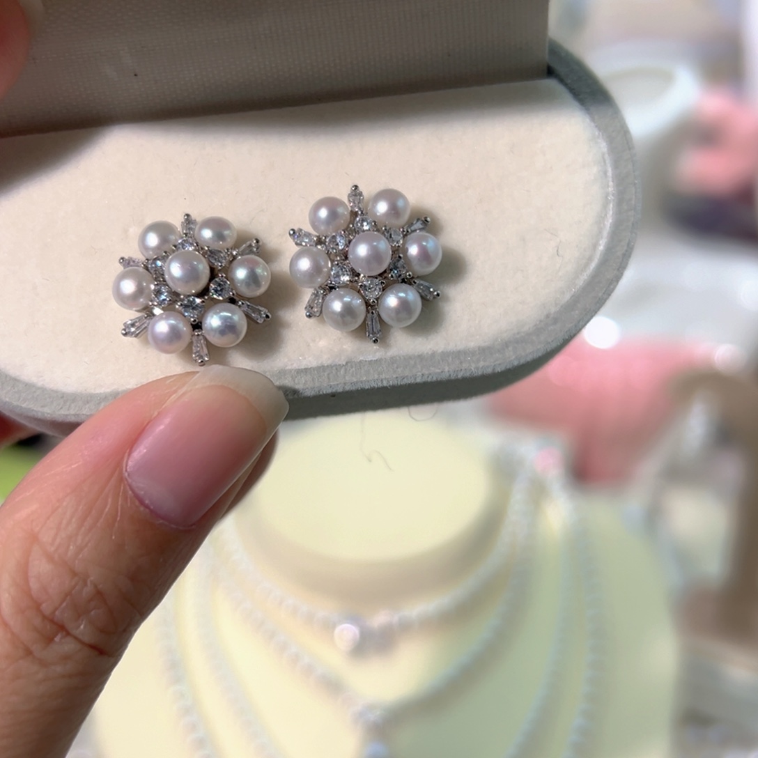 合金极光天然珍珠耳环淡水珍珠