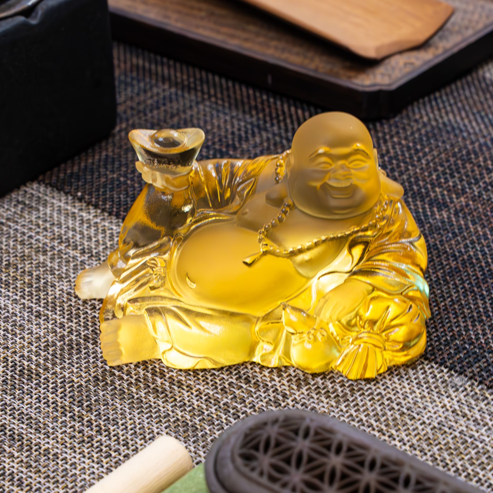 【元宝弥勒】玄关茶桌茶几中式轻奢高档艺术水晶琉璃小摆件WG0145